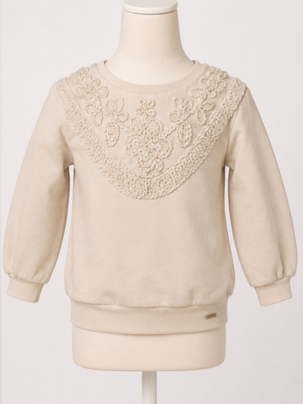 Mayoral Girls Embroidered Floral Sweatshirt Ivory Cream Size 3